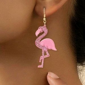 ⭐️ Flamingo glitter acrylic bird earrings NEW